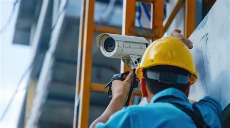 Technician installing a security camera