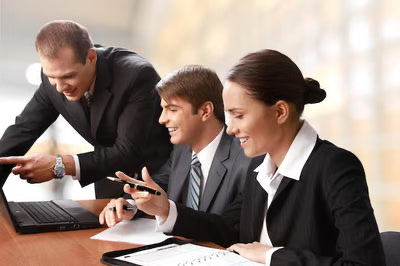 Team collaborating in an office