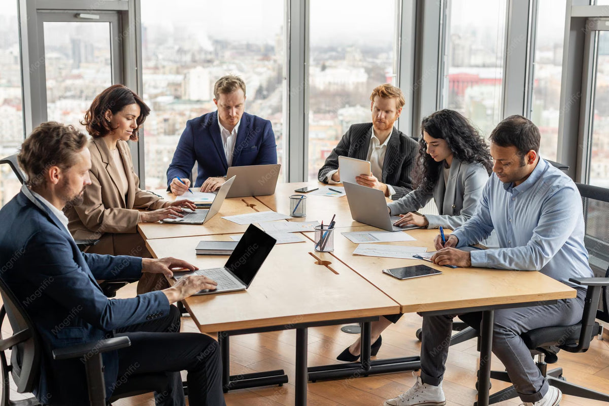 Professional services team meeting at a conference table