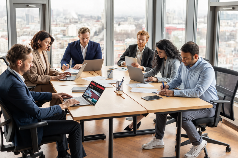 Professional services team working in an office