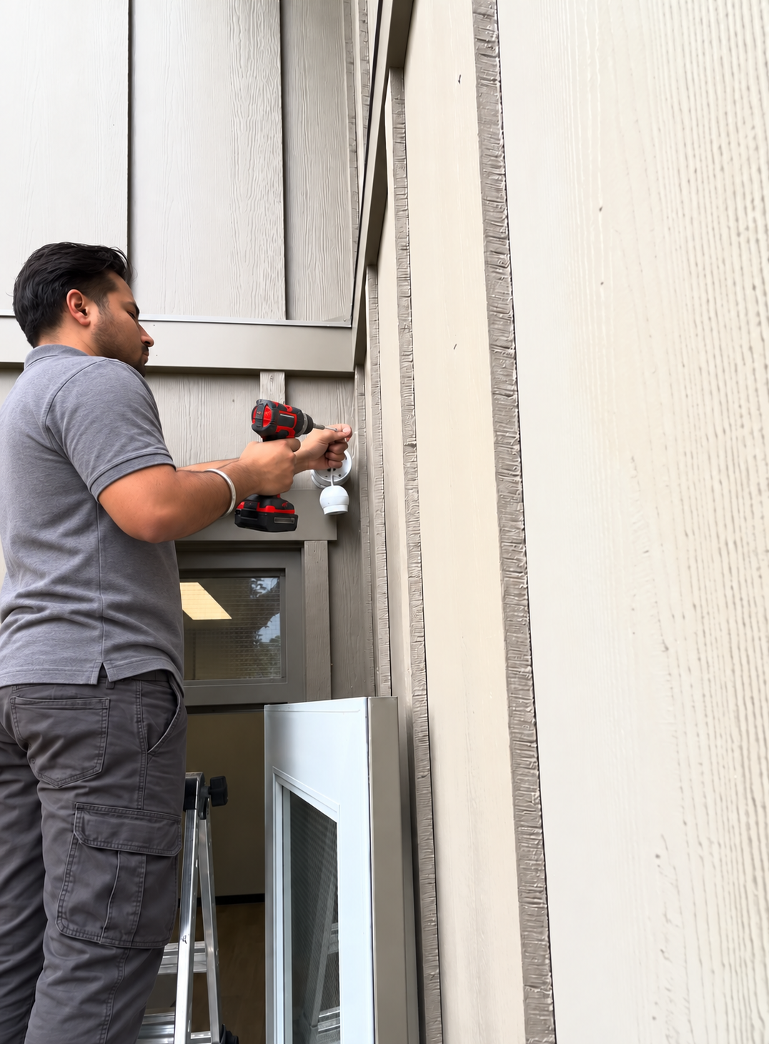 Technician installing security equipment