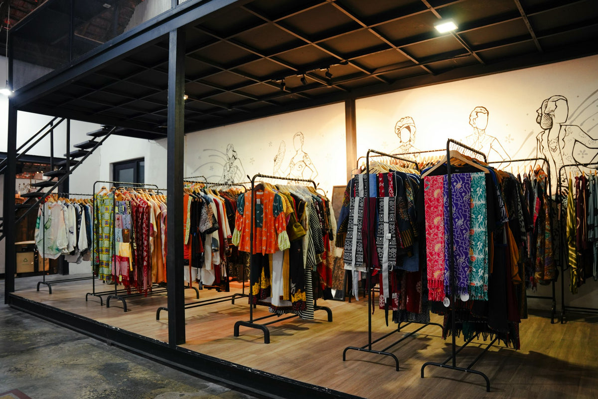 Clothing racks inside a specialty apparel store