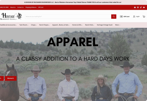 Heritage Horseman Supply website screenshot